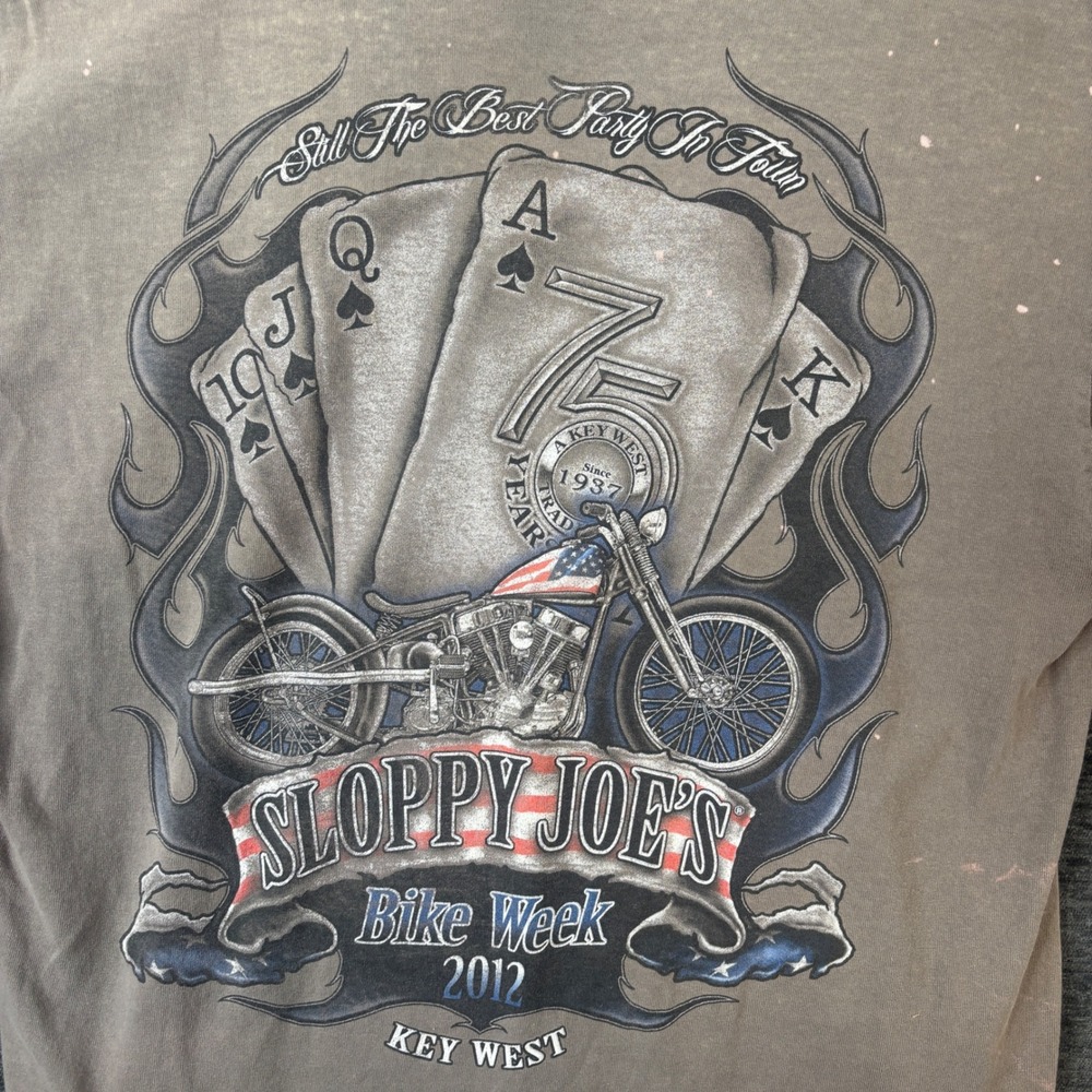 Sloppy Joe's Bike Week 2012 Faded Y2K Grunge Flame Cards Key West T-Shirt L Gray - Picture 2 of 12